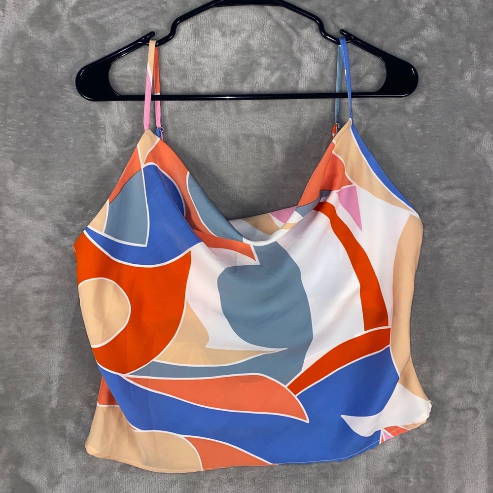 Milk & Honey‎ Abstract Print Cowl Neck Spaghetti Strap Camisole Top Size L